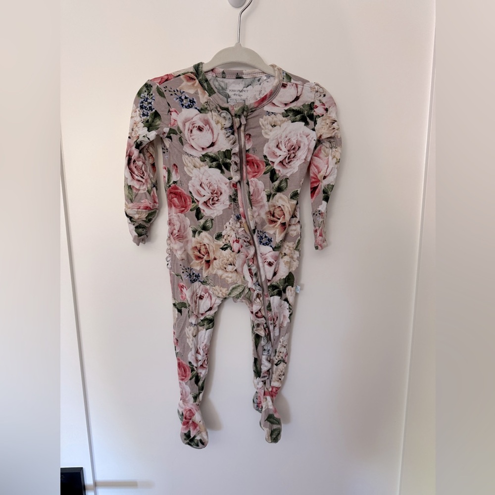 Posh Peanut ruffle zippy footie outfit